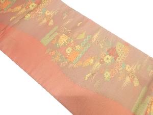 霞に秋草・古典柄織り出し袋帯